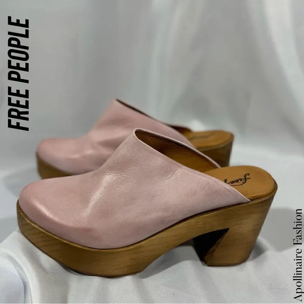 FREE PEOPLE SUKI PLATFORM CLOGS IN BURNISHED ROSE LEATHER SIZE 41 NEW